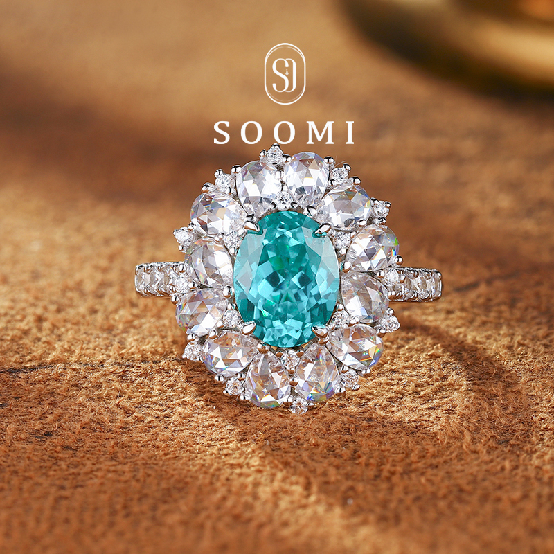 【Soomi Exquisite Porcelain】Agl International Certificate Paraiba Ring 3 Carat Cultivated Gemstone Pigeon Egg Ring