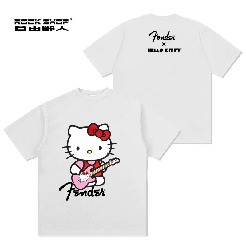 Группа Fender Fanta Hello футболка с коротким рукавом мужская и женская, высокий street стиль американский рок винтажный стиль