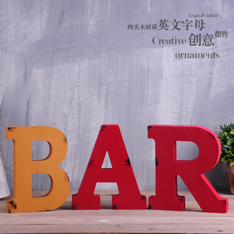 Retro nostalgic creative English letters wooden ornaments proposal bar cafe hot pot shop decoration decorations