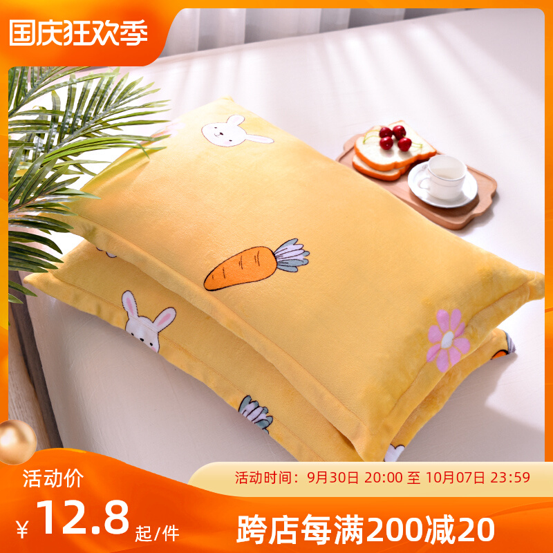 Flannel pillowcases a pair of plus velvet thick coral velvet pillowcase student single 48 74cm special price