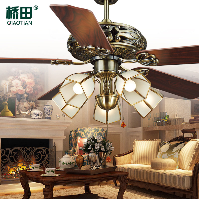Hashida European-style antique carving art retro ceiling fan lamp luxury living room villa fan lamp 52 inch household lamp fan