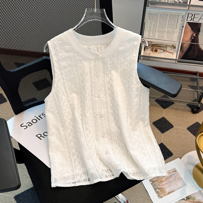 Recommended for Personal Collection~ Jacquard Embroidered Sleeveless Vest Shirt for Women, Summer Design, Loose Fit, Slimming, Round Neck Top