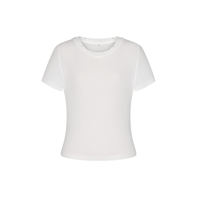 【Xiaoyu Yuki Exclusive】Airy Cotton Yarn Color-Blocked Cuffed Tie-Dye Short-Sleeve T-Shirt