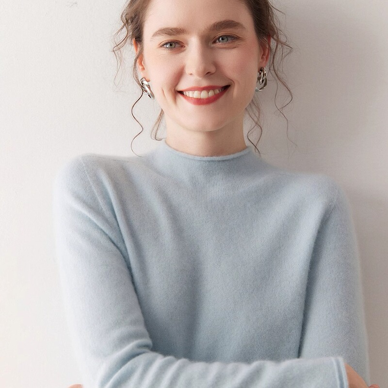 Ready-To-Wear ~ Rolled-Edge Half-High Collar Cashmere Sweater for Women, Autumn and Winter Knitted Base Layer, Loose Wool Inner Layer