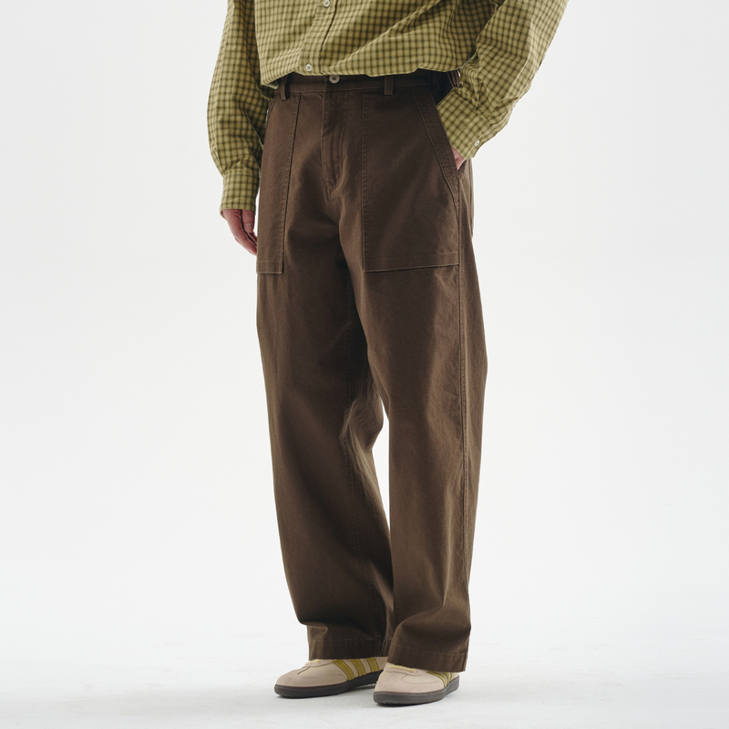 Buttbill 25Ss Japanese Retro Loose Fit Pure Cotton Enzyme-Washed Heavy Canvas Deck Casual Long Pants for Men