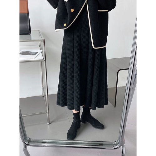 Приталенная осенняя шерстяная трикотажная юбка в складку, высокая талия, А-силуэт