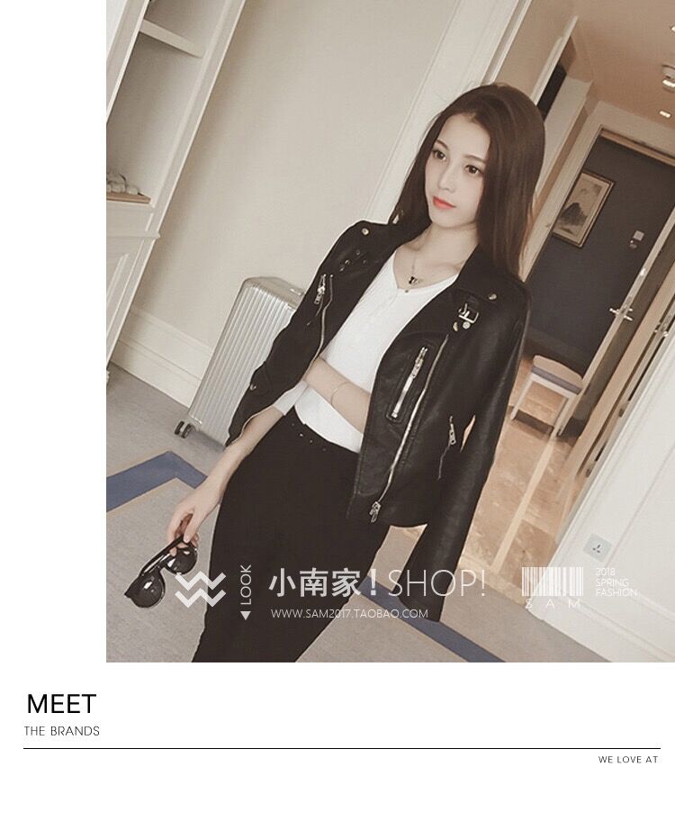 Da nhỏ phụ nữ đoạn ngắn mùa xuân và mùa thu 2018 mới của Hàn Quốc phiên bản của tự trồng hoang dã mỏng mùa thu đầu máy áo khoác PU leather jacket áo da bomber