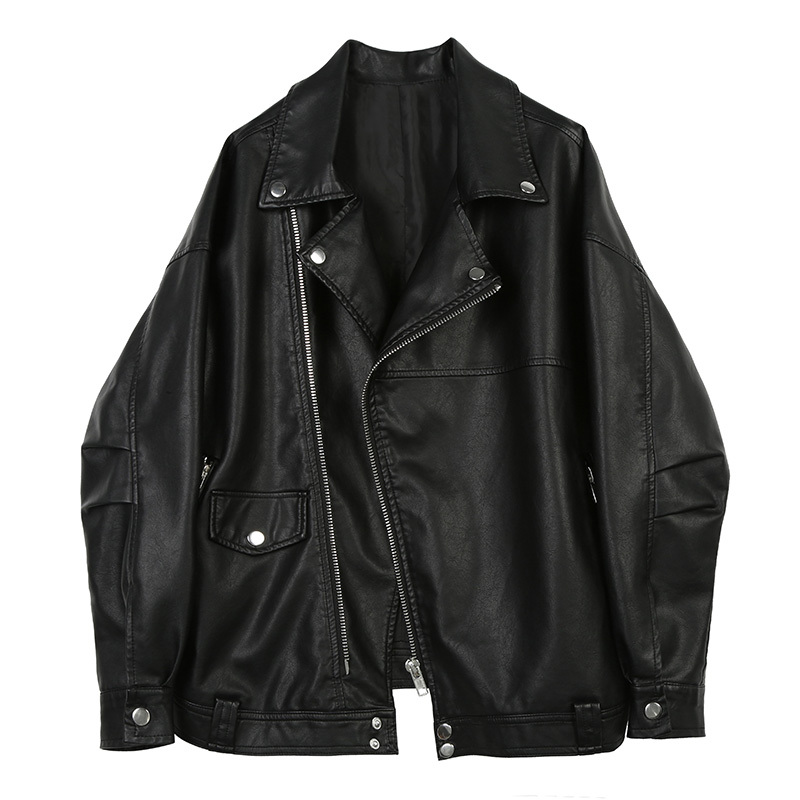 2026 Spring and Autumn New Vintage Cocoon-Shaped Profile Motorcycle Bf Style Leather Pu Jacket Oversized Loose Jacket