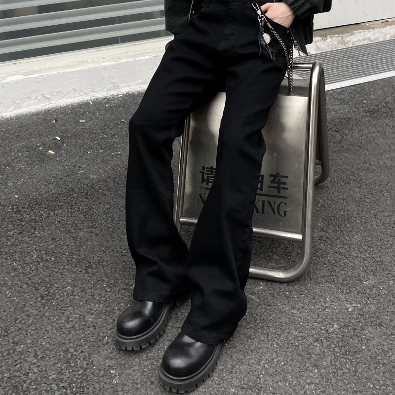 American High Street Vibe Pure Black Flared Jeans for Men, Trendy Straight-Leg Slimming Drapey Floor-Length Cleanfit Pants American High Street Vibe Pure Black Flared Jeans for Men, Trendy Straight-Leg Slimming Drapey Floor-Length Cleanfit Pants