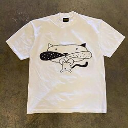 Xiao Chen Has Many Stories 3A260G Double Yarn Pure Cotton! American Retro Heavyweight Couple's Loose Short-Sleeved T-Shirt for Women and Men