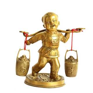 高品質の激安 招財童子置物，古銅製，緣起物，招財，細工，重1060克
