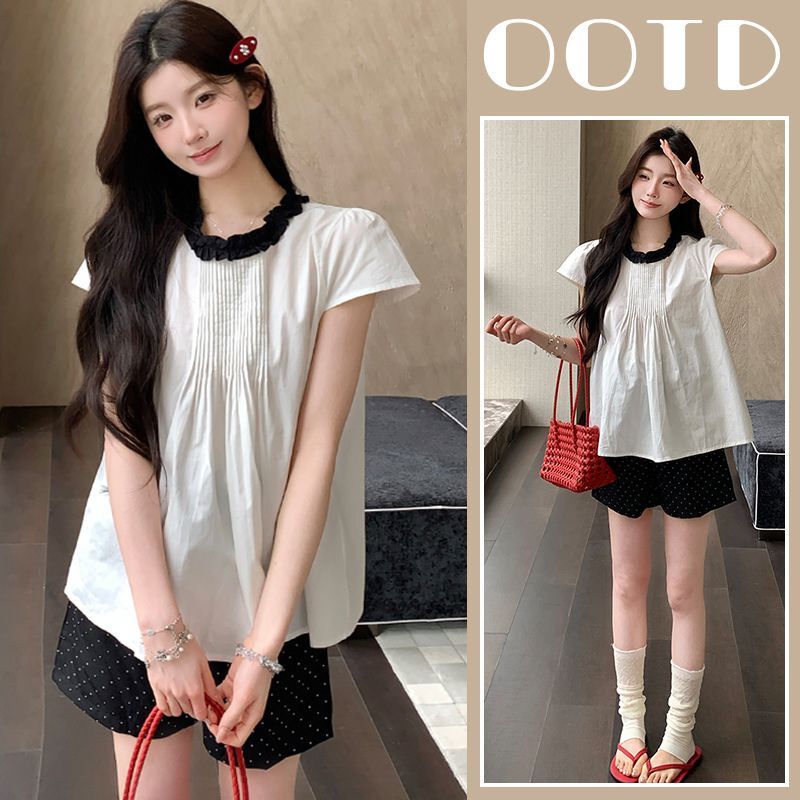 Maternity Set Summer 2026 New Style Short-Sleeve Top and Shorts Polka Dot Belly Support Pants Trendy Mom Youthful Cool Summer Outfit
