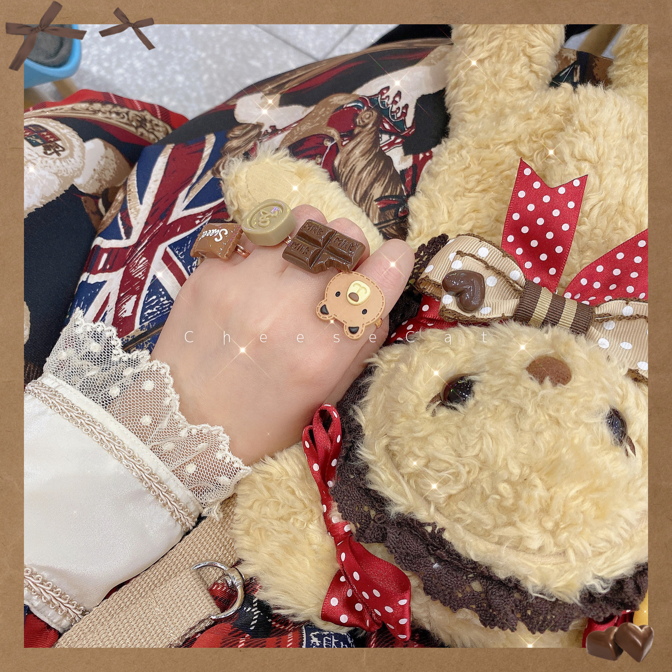 Take A Bite Of The Chocolate Ring【 Cheese cat Hand made 】 original Bear Coffee  sense  lolita Small things kc hair hoop Headwear Side clip