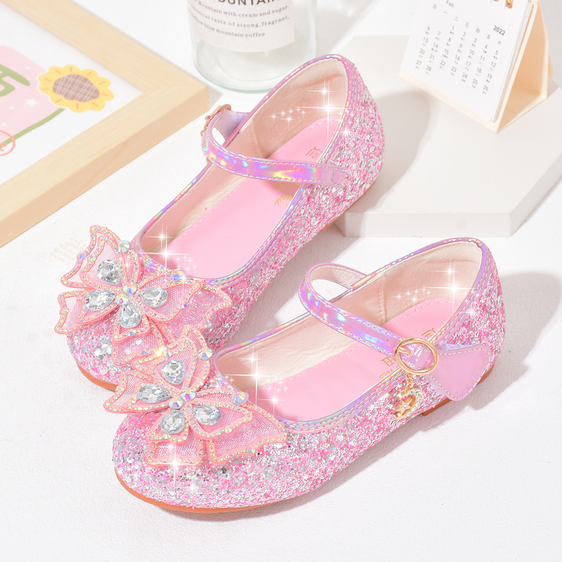 Children's Leather Shoes, Soft-Soled Baby Shoes, Bow-Knot Crystal Shoes, 2026 New Style Beanie Shoes, Girls' Princess Flats, Spring & Fall