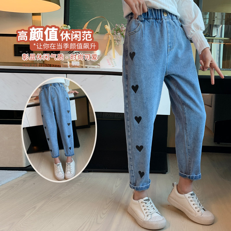 Girls' jeans spring and autumn 2021 new western style children's casual trousers outerwear spring clothes medium and large children's clothes pants trend
