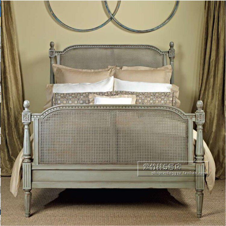 American Neoclassical Vine Bed High-end Villa Hotel Vintage Make Old Vines Art Bed 1 8 m Oak Double Bed Customised