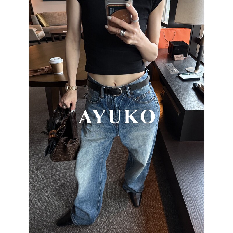 Ayuko|Japanese Imported Okayama Denim, Essential for a Vintage Look, Washed High-End Loose Straight-Leg Jeans Ayuko|Japanese Imported Okayama Denim, Essential for a Vintage Look, Washed High-End Loose Straight-Leg Jeans