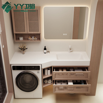 Japanese style log style Corian integrated rattan bathroom cabinet combination bathroom slate hand wash washing machine basin