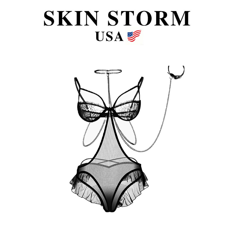 American Skin Storm Bondage Swan One-Piece Lingerie Uniform Small Chest No-Take-Off Victoria Bra Set for Women