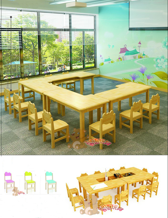 Children's solid wood art table disassembly oak rectangular table multi-functional painting art table and chair kindergarten table chair
