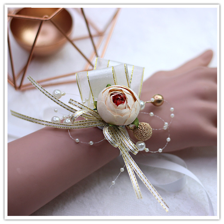 Korean Bride Wrist Flowers Bridesmaid Sisters Handflowers Pearl Butterfly Junction Son Wedding Wedding Groom Chest Flower Set