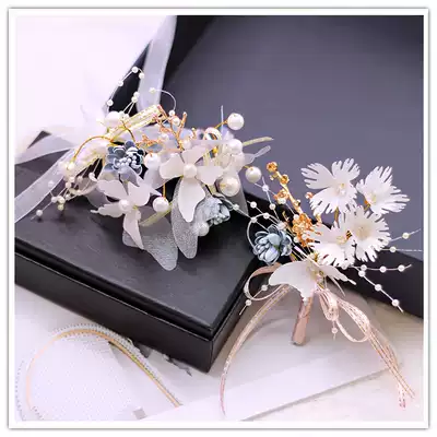 Korean Bride and Groom Corsage Wrist flower set Dream butterfly Pearl Bridesmaid sister hand flower Best man corsage