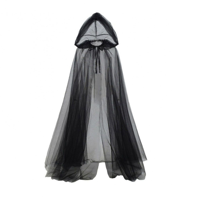 Halloween Black Mesh Cape Cloak for Women Three-Layer Cape Double-Layer Hat Wedding Dress White Bridesmaid Mesh Costume