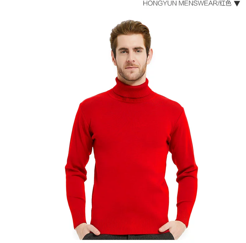 Năm sinh lớn áo len đỏ cổ cao cao mỏng đỏ lỏng áo len dày nam thanh niên áo len cổ tròn