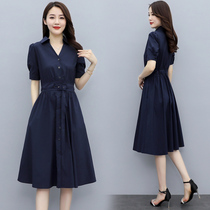 This year Pop dresses 2022 Summer new light ripeny wind in long style Dress Temperament cashiered waist V collar shirt dress