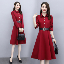 Liondress Girl 2022 Spring and autumn new womens clothing collection waist display slim temperament Fan mid-length Long sleeves A-word dress