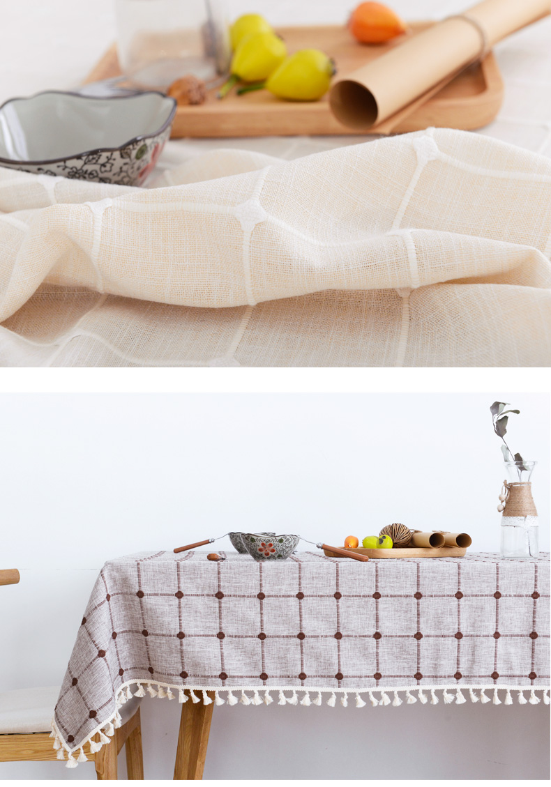 Khăn trải bàn bằng vải cotton và vải lanh nhỏ tươi châu Âu lưới mục vụ hình chữ nhật bàn cà phê khăn trải bàn tròn bàn khăn trải bàn mẫu khăn trải bàn ăn đẹp