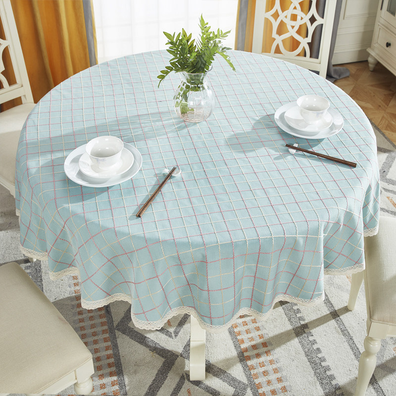 Round table tablecloth fabric Cotton linen small fresh household thickened European tablecloth size dining room round table cloth coffee table