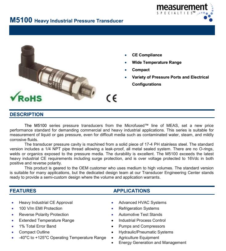 M5153 M515N-00000W-007BG 精量/MEAS 压力传感器 原装正品 技术支持-阿里巴巴