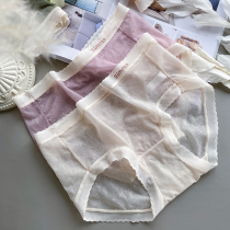 Sexy Lace Pants Womens Pure Cotton Antibacterial Crotch Mid-Waist-Free Ice Silk Summer Thin-Transparent Maiden Triangle Shorts