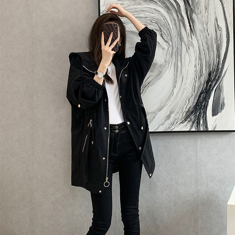 Early Spring Mid-Length Trench Coat for Women, Age-Reducing, Stylish Spring and Autumn Waist-Cinching Jacket, Student Color-Blocked Outerwear Jacket Top