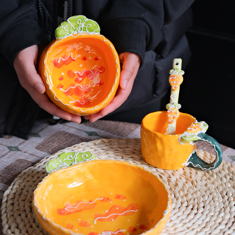 Cat House Ceramic Bowl Household Creative Fruit Mug Water Cup Cute Plate Pink Strawberry Girls' Tableware Set