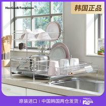 Korean stainless steel sink drain rack kitchen adjustable single and double layer telescopic pull-out tableware and knife storage rack