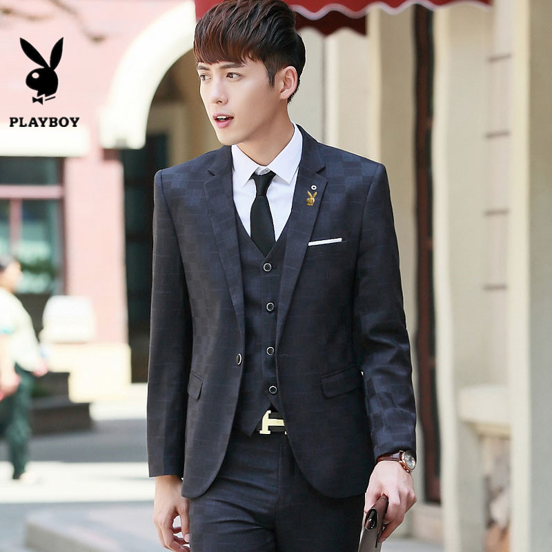 Playboy phù hợp với phù hợp với nam giới kinh doanh giải trí sự nghiệp ba mảnh bộ của thanh niên Hàn Quốc phiên bản của bộ đồng phục áo cưới