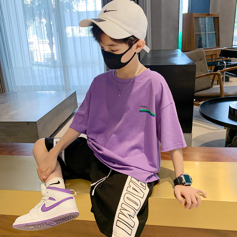 Boys short-sleeved t-shirt suit summer big boy sports shorts summer thin fashionable handsome trendy children's clothing