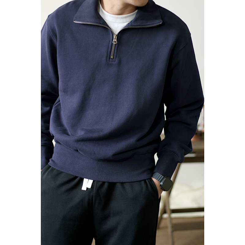 American Retro Heavyweight Loose Fit Polo Shirt Sweatshirt Men's Half-Zip Stand Collar Sports Casual Jacket Autumn