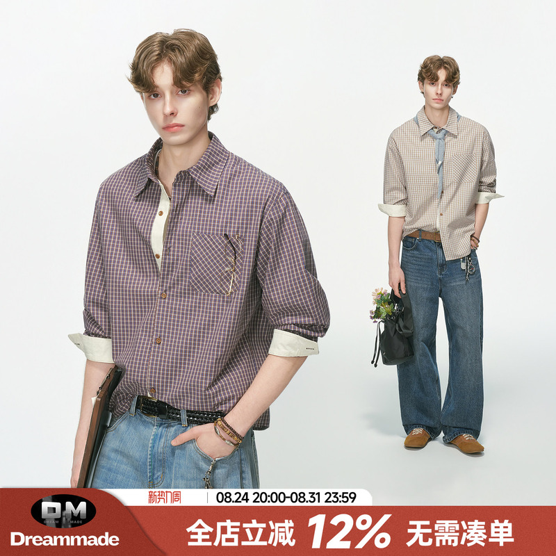 Dream Made High-Sense Miu-Style Plaid Long-Sleeve Shirt for Men, New Autumn Casual Commuter Men's Shirt