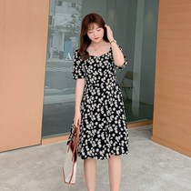 Plus size 200 pounds fat mm large size womens clothing small daisy waist thin long short small fresh dress female