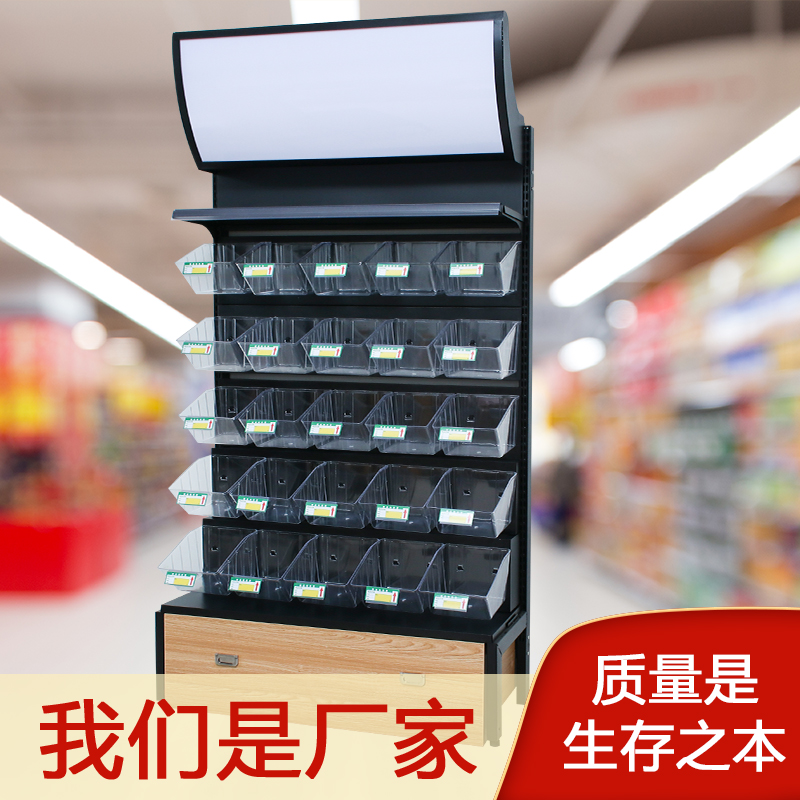 Supermarket Convenience Store Shelves Shelves Single-Sided Steel Wood Stock Shelf Snacks Bulk Shelving Small Food Display Cabinet