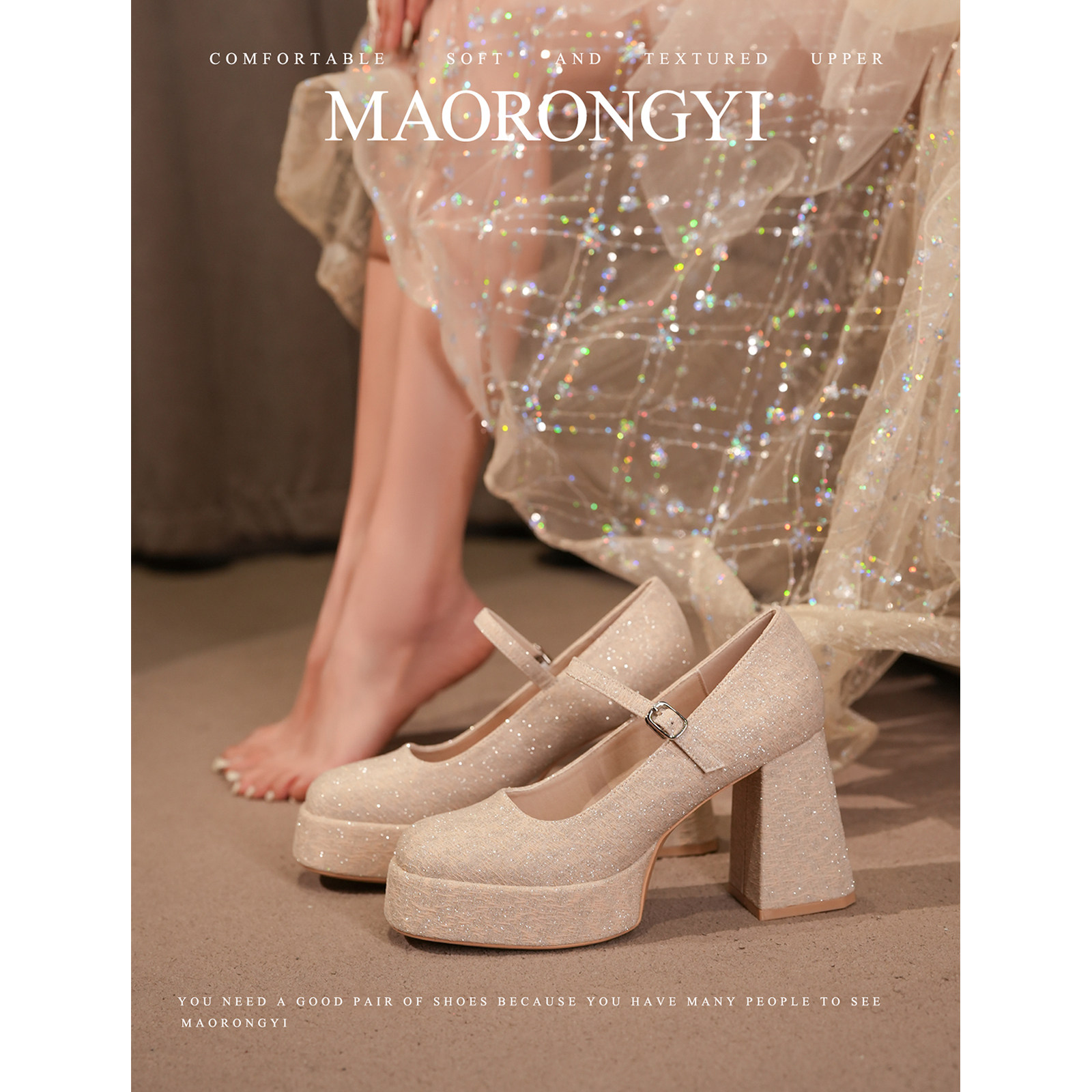 [Mao Rongyi] Chunky Heel Mary Jane High Heels, Xiuhe Wedding Shoes, Waterproof Platform Shoes, Suitable for 18-Year-Olds, Comfortable for Coming-of-Age Ceremony