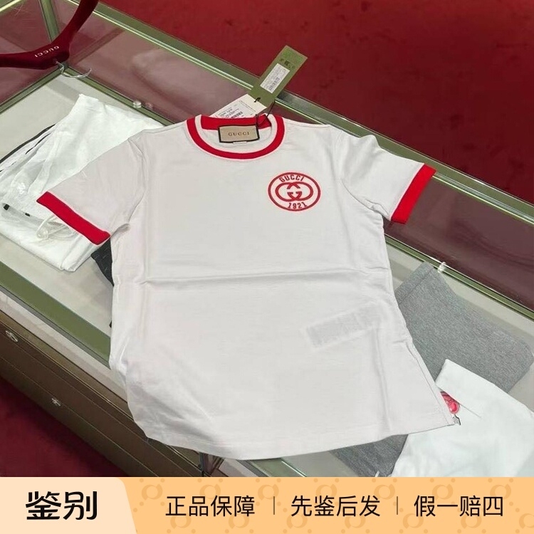 Gucci Color-Block Embroidered Short-Sleeve T-Shirt for Women, Versatile Slim-Fit Round Neck Top, Order Code 756596 Gucci Color-Block Embroidered Short-Sleeve T-Shirt for Women, Versatile Slim-Fit Round Neck Top, Order Code 756596