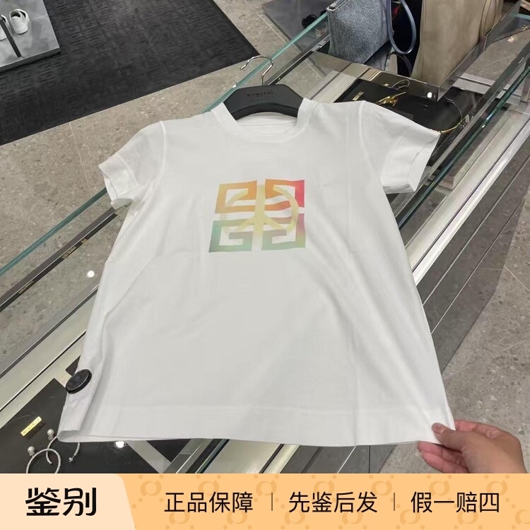 Givenchy White Letter Print Short-Sleeve T-Shirt for Women, Slim Fit, Round Neck, Casual Top