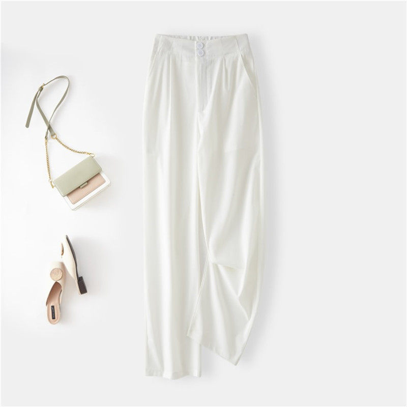 High waist drape ice silk white casual nine-point suit pants small all-match chiffon wide-leg pants straight-leg mopping pants
