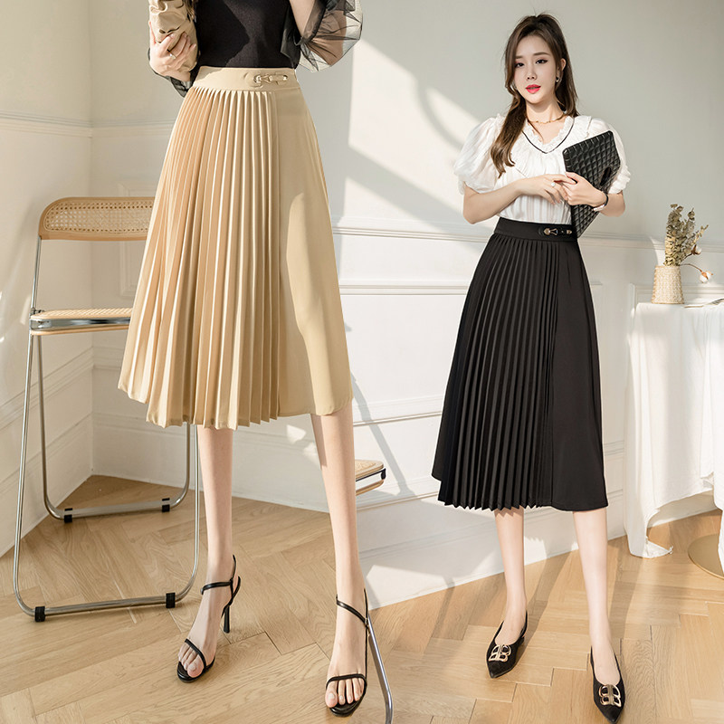 Fashion is thin - hearted dress girl 2022 summer new high - waist over knee small black skirt retro - body skirt