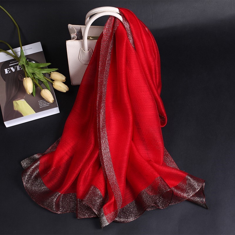 2022 new festive big red silk wool blended scarf ladies spring, autumn and winter foreign style all-match silk scarves