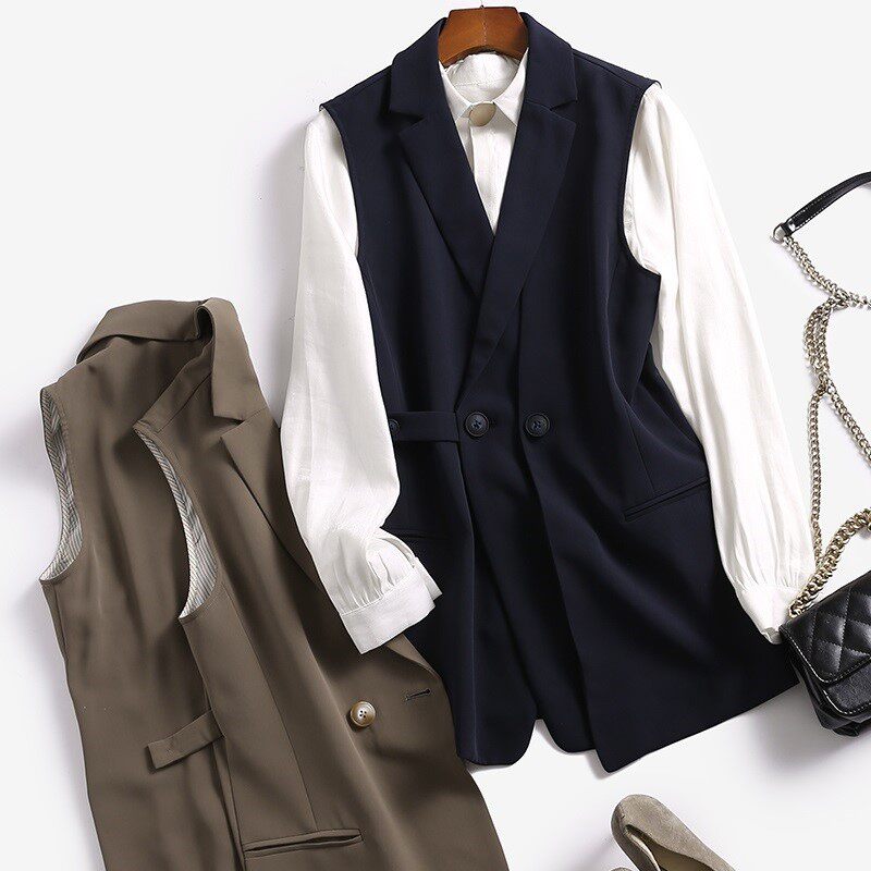 Professional suit sleeveless vest jacket female 2022 autumn new Korean style fashion mid-length outerwear waistcoat vest